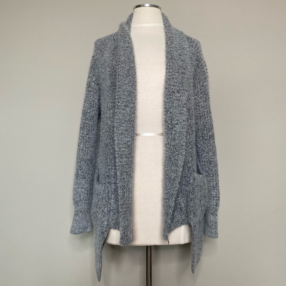 VICI Gray Knitted Chunky Fuzzy Open Cardigan, size Small